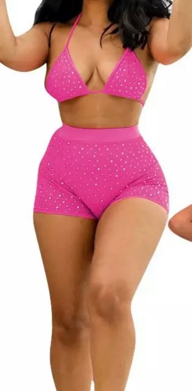 Summer Babe Two Piece Diamond Swimsuit (PINK)